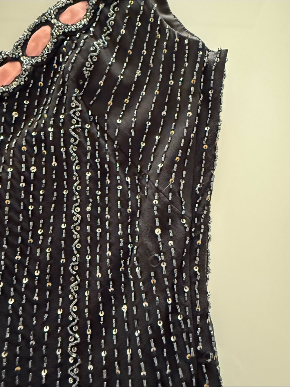 Black & Pink Silk Beaded Evening Gown Dress - Size M - Vintage - *Please Read* - Picture 7 of 16